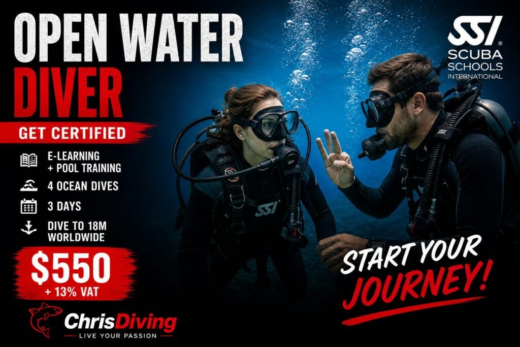 SSI Open Water Diver certification course – instructor training student with 4 ocean dives in 3 days for $550 at ChrisDiving Costa Rica